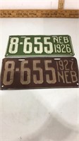 1926 and 1927 matching Nebraska  license plates
