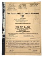 1948 Pennsylvania RR Tariffs of One-Way Fares