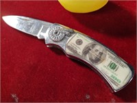 $100 Bill Lock Back Stainless Knife