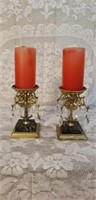 Vintage Metal Glass Marble Footed Candleholders