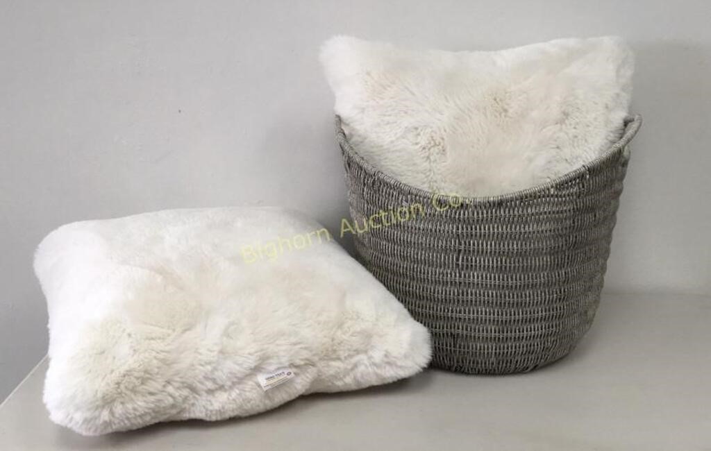 2-Oeko -Tex Faux Fur Pillows & Basket