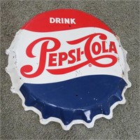 LARGE Original Metal Pepsi-Cola "Bottle Cap" Sign