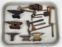 ASSORTMENT OF ANTIQUE MINIATURE TOOLS ANVIL