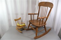 Pr. Child's and Doll Baby's Wooden Rocking Chairs