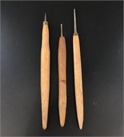 Lot of 3 vintage scrimshaw tools with wood handles