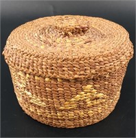 Woven cedar bark basket, lidded, 3" tall x 4.5" di