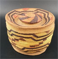 Beautiful Tlingit rattle top cedar basket, nicely