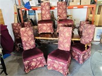 large wood table & 8 upholstered chairs