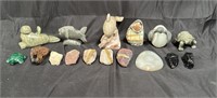 Group of polished, carved & raw minerals;
