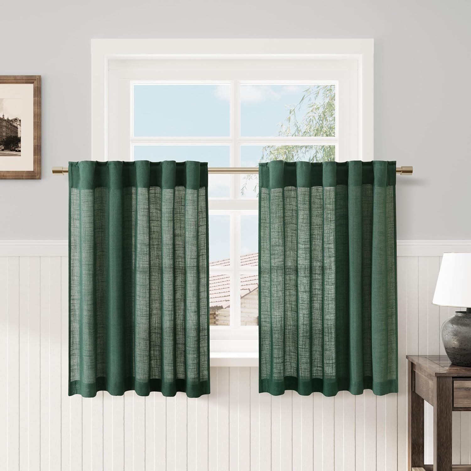Emerald Green Linen Curtains 36L  26x36
