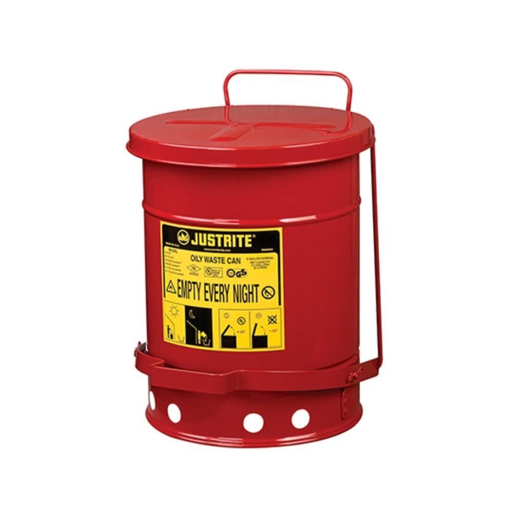 Justrite 6 Gal Waste Can  Red  15.9 Foot-Lid