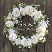 Floroom 20' White Peony Hydrangea Wreath
