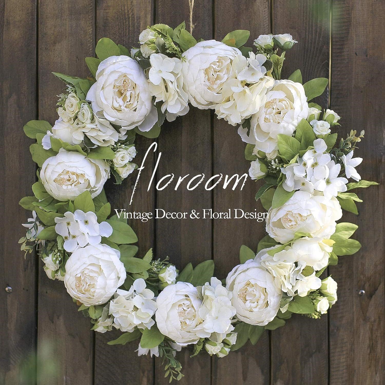 Floroom 20' White Peony Hydrangea Wreath