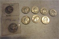 NINE Silver Quarters Coins