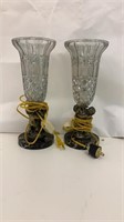 2 Heavy Glass Lamps w/ Brass Angels Italy