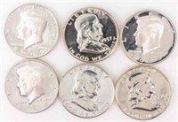 Coin 6 Gem Proof Franklin & Kennedy Half Dollars