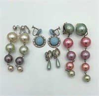 Lot of 4 Vintage Pastel Faux Pearl Clip Earrings