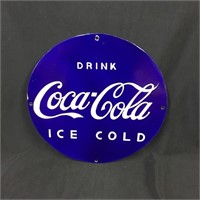 Coca Cola enamel sign repro approx 35 cm diameter