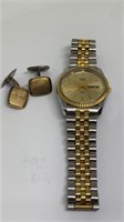 Stainless men’s Timex wristwatch w/ cuff links