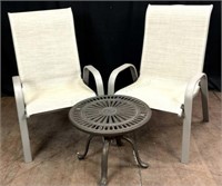 Pair Aluminum Patio Chairs & Tropitone Side Table