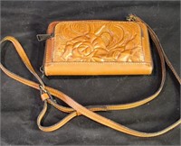 Tooled Italian Leather Crossbody Bag