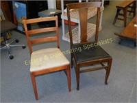 2 Mismatched Wooden Padded Seat Chairs