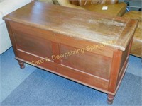 Antique Footed Paneled Wooden Trunk