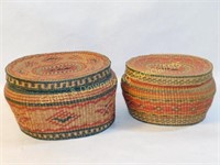 2 Woven Lidded Baskets