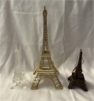 THREE Eiffel Tower figures. tallest is 9.5”T