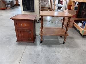 Rolling Wooden Cart 24x16x25.  Wooden End Table.
