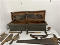 Vintage Wooden Tool Box w/ Tools