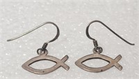 Fish Sterling Silver Ear Rings Signed