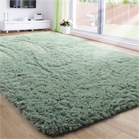 Green Fluffy Rug 8x10 for Bedroom/Game Room
