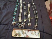 Native American necklace lot earrings