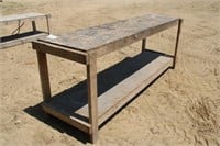 Wood Work Bench, Approx 8Ft x 27" x 36"