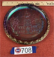 Carnival glass plate- Independance Hall