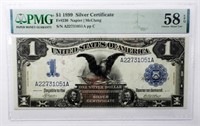 1899 $1 SILVER CERTIFICATE PMG 58 CHOICE ABOUT UNC