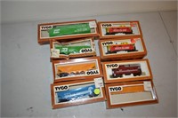 Eight Boxed Tyco Train Cars