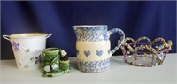 Roseville, OH Pottery Pitcher w/ hearts, etc/