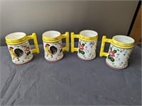 Rooster & Roses Handled Mugs- 4 Pieces