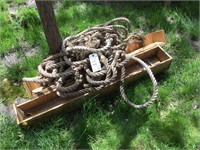 Large diameter hemp rope & wood boxes.