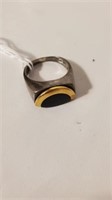 Ring Sterling w/ Black Onyx & Gold Strip 750, 950