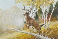 Richard Amundsen Deer Jumping Tree Painting