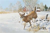 Richard Amundsen Deer and Barn Painting