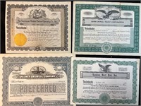 Old oil, movie, pub & burial stock certificates