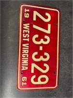 1961 WEST VIRGINIA LICENSE PLATE #273329