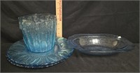 Blue Bamboo Vase, (2) Depression Glass Dell
