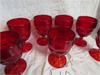 7 RUBY RED STEM WARE GLASSES