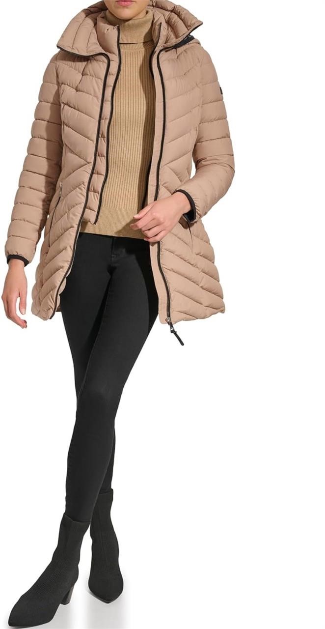 $249(L)DKNY womens Bib-front Light-weight Puffer