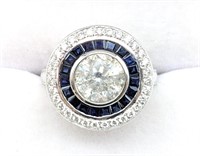 Platinum 2.06 CTW Center Diamond  & Sapphire Ring